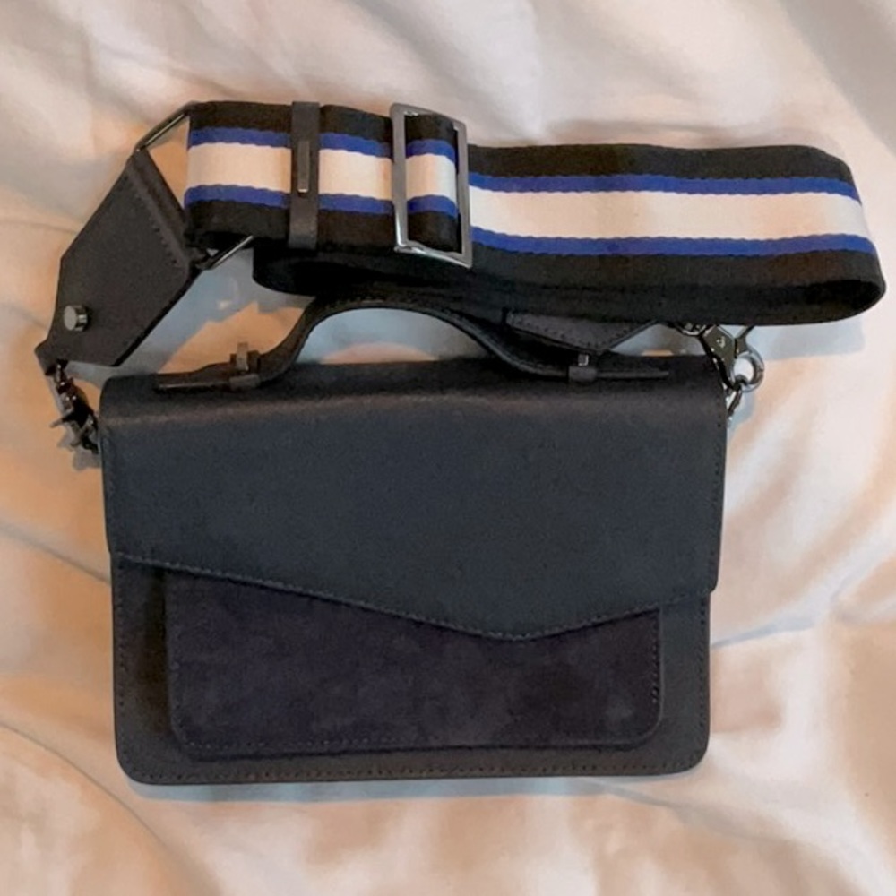 BOTKIER Cobble Hill Medium Leather and Suede Satchel.  Navy blue.